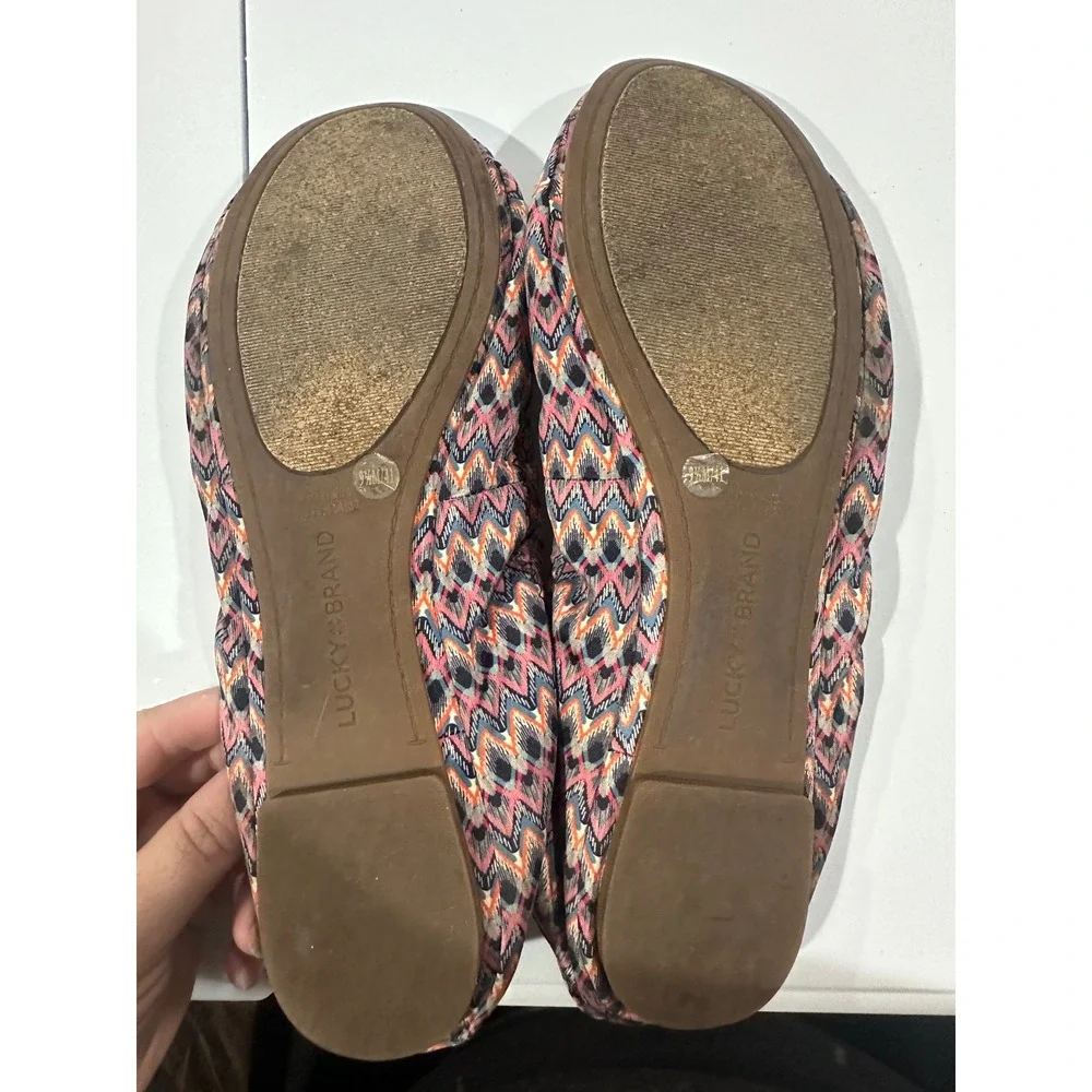 Lucky Brand Emmie Ballet Flats Ikat Chevron Multi Color Lace Up Heel Womens 9.5M